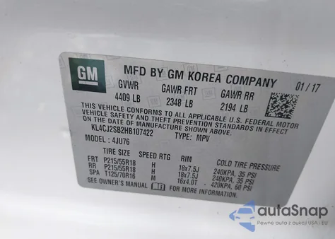 2017 Buick Encore Sport Touring z USA, uszkodzony, nr VIN KL4CJ2SB2HB107422